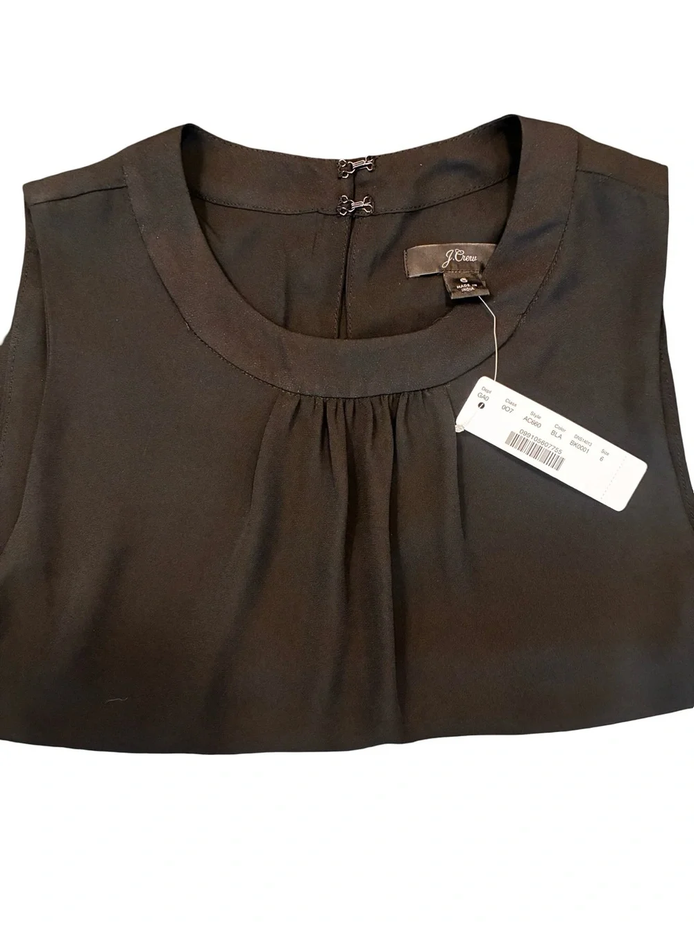 NWT J. CREW black sleeveless tiered drapey blouse, Size 6.